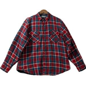 Vintage Windbreaker Plaid Flannel Lined Jacket Unisex Large‎ Button Up Red Blue